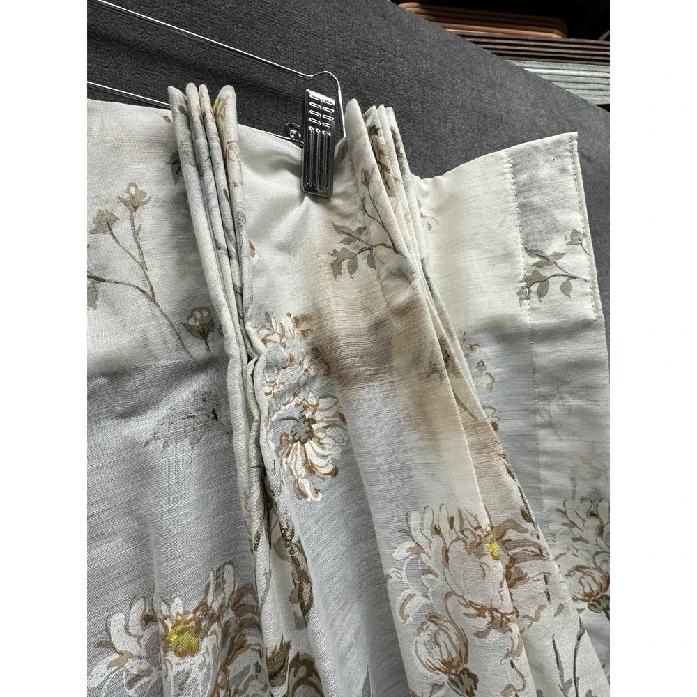 Vintage Pinch Pleat Drapes Sheers Bohemian Brown Floral 2 Panels 26'W x 45